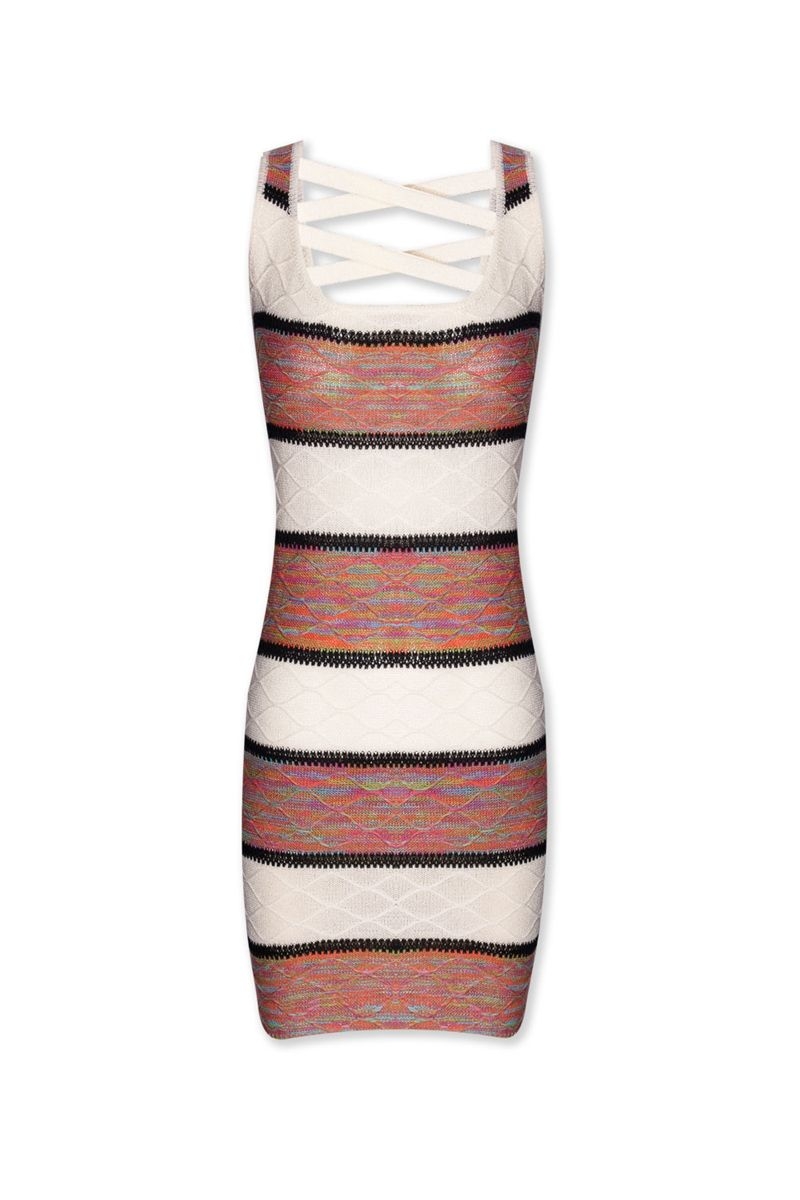 Vestido blanco ajustado rayas espalda tiras cruzadas